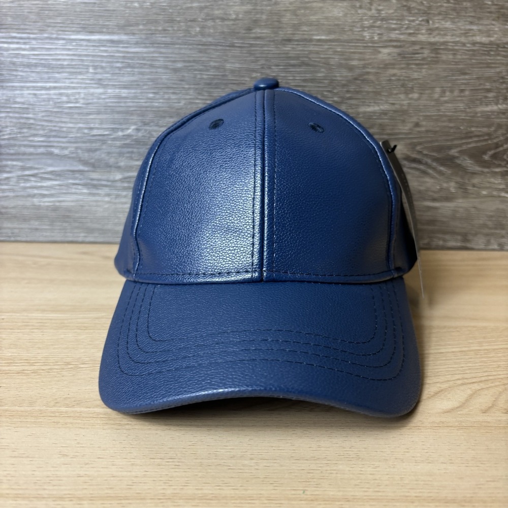City Hunter Hat Cap Strap Back Navy Blue Faux Leather Mens OSFA PU Modern Style
